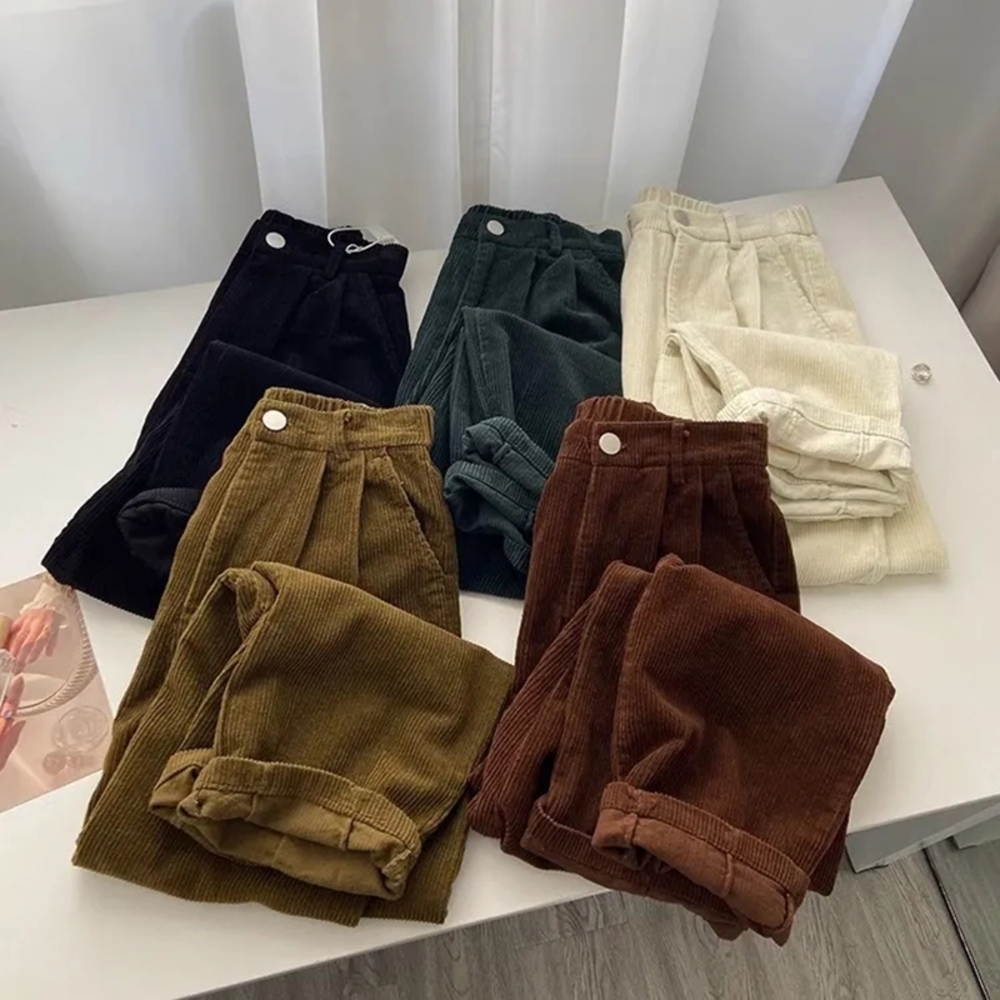 Jogging Black and Green Casual Corduroy Bottoms